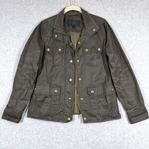 J Crew Jacket Womens Small Downtown Field Waxed Cotton Zip Military Utility Army